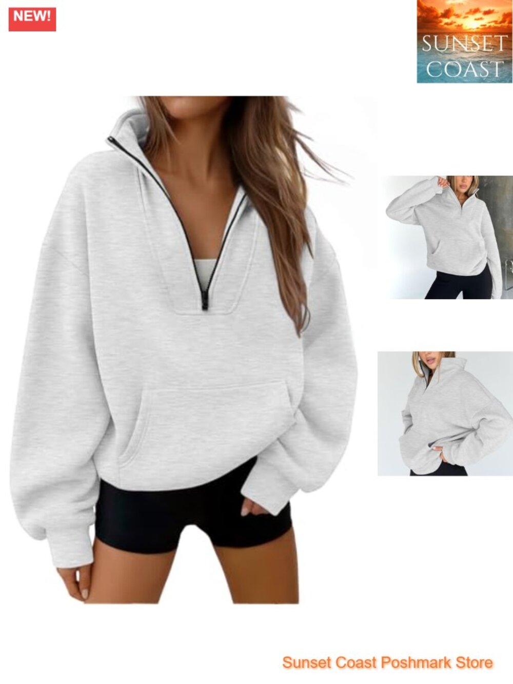 Quarter Half Zip Pullover Sweatshirt Hoodie Cotton Polyester Workout